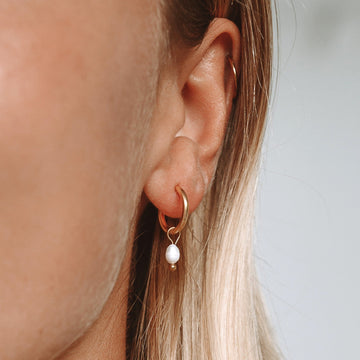 Pearl Huggie Hoops